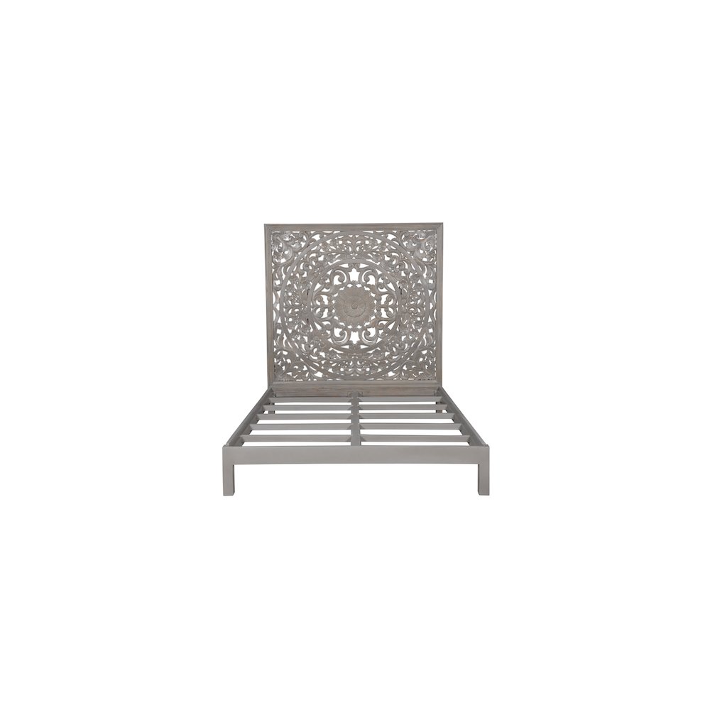Porter Designs Mandala Hand Carved Motif Queen Bed, Gray