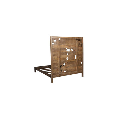 Porter Designs Dahlia Hand Carved Motif Queen Bed, Brown