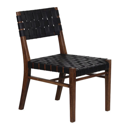 Porter Designs Kier Genuine Leather Basket-Woven Dining Chair, Brown (Set of 2)