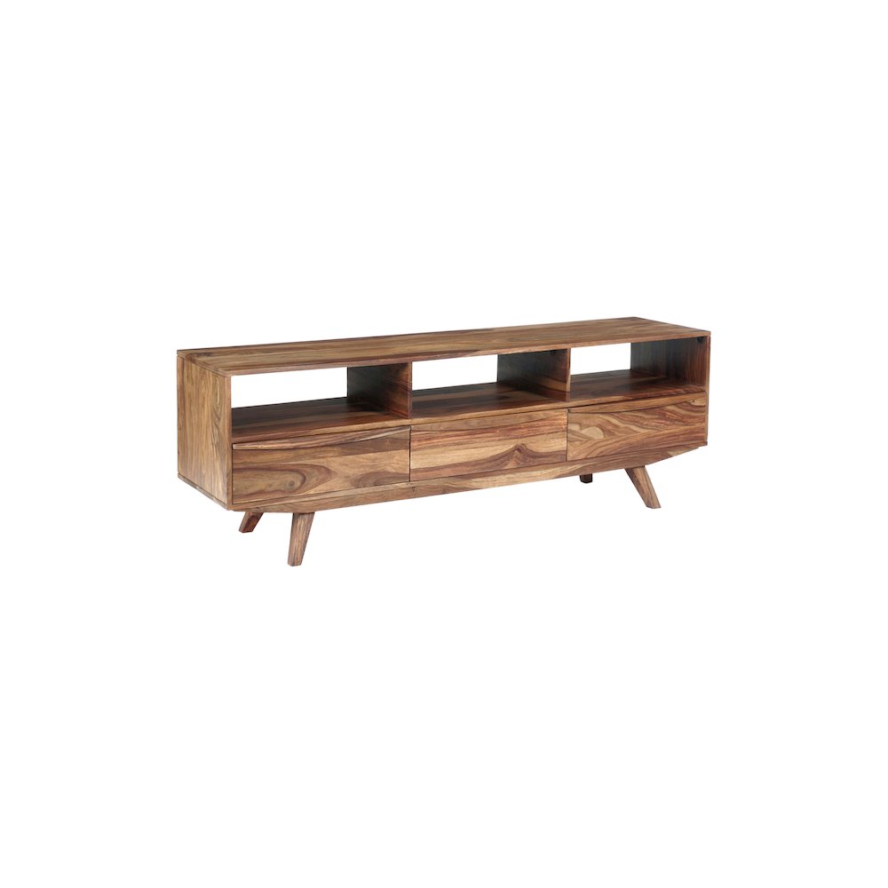 Porter Designs Fusion Solid Sheesham Wood TV Stand, Light Brown