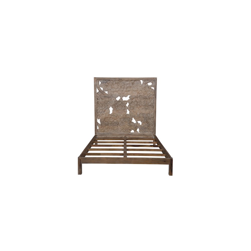 Porter Designs Dahlia Hand Carved Motif Queen Bed, Brown