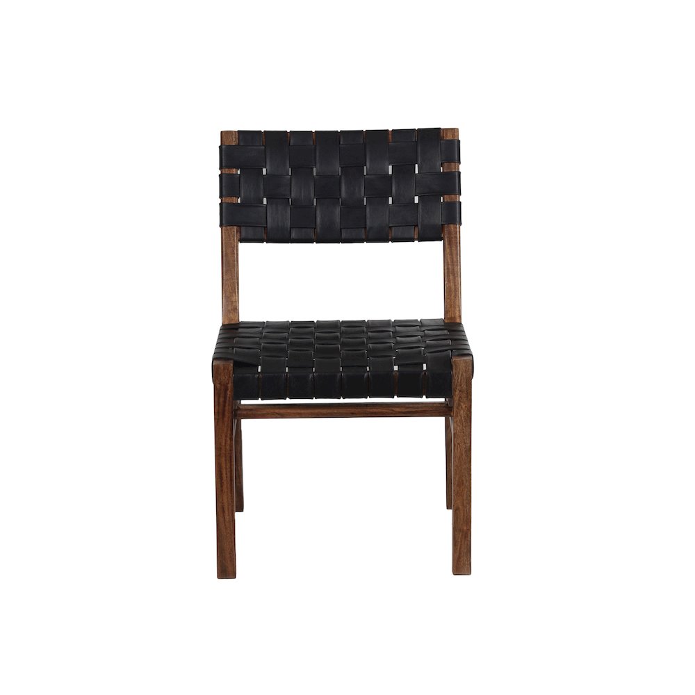 Porter Designs Kier Genuine Leather Basket-Woven Dining Chair, Brown (Set of 2)