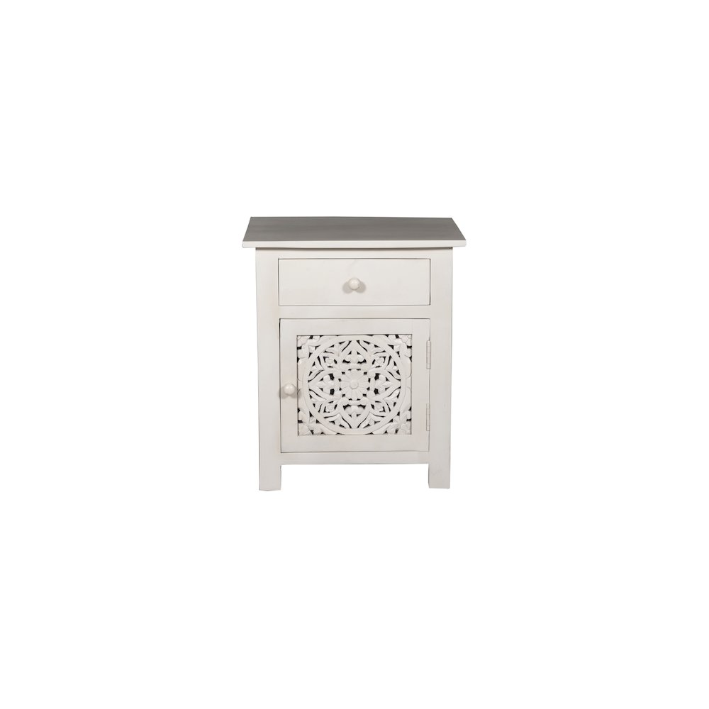Porter Designs Bali Solid Hand Carved Wood Nightstand, White