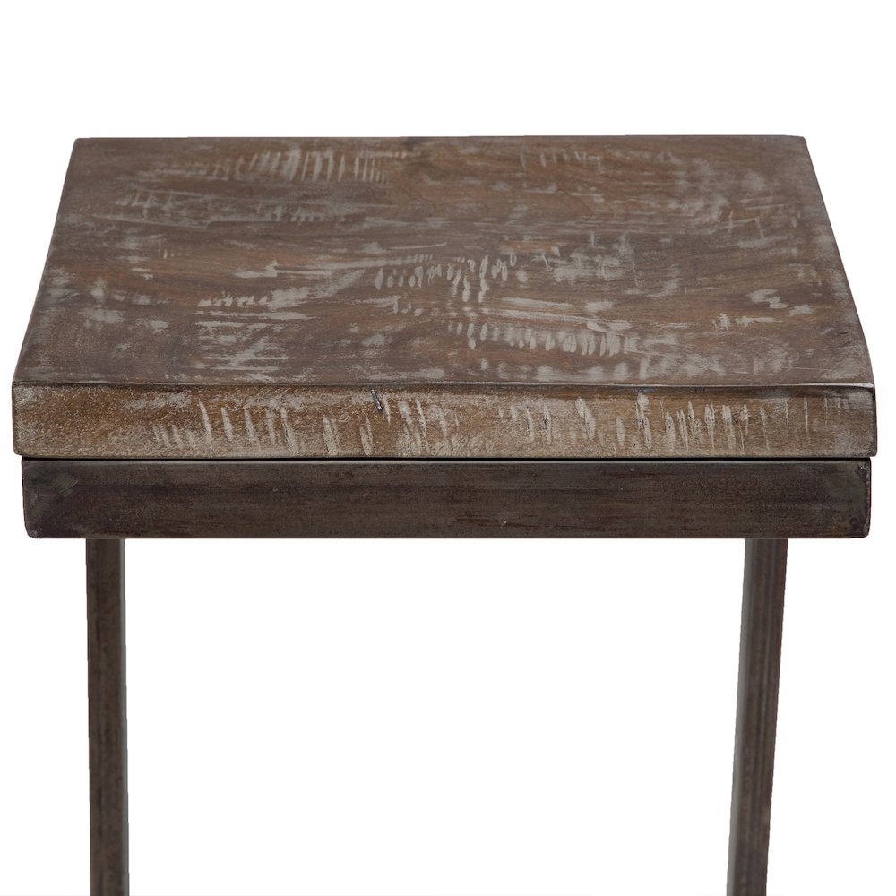 Porter Designs Cube Solid Mango Wood & Metal Bar Stool, Gray (Set of 2)