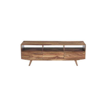 Porter Designs Fusion Solid Sheesham Wood TV Stand, Light Brown