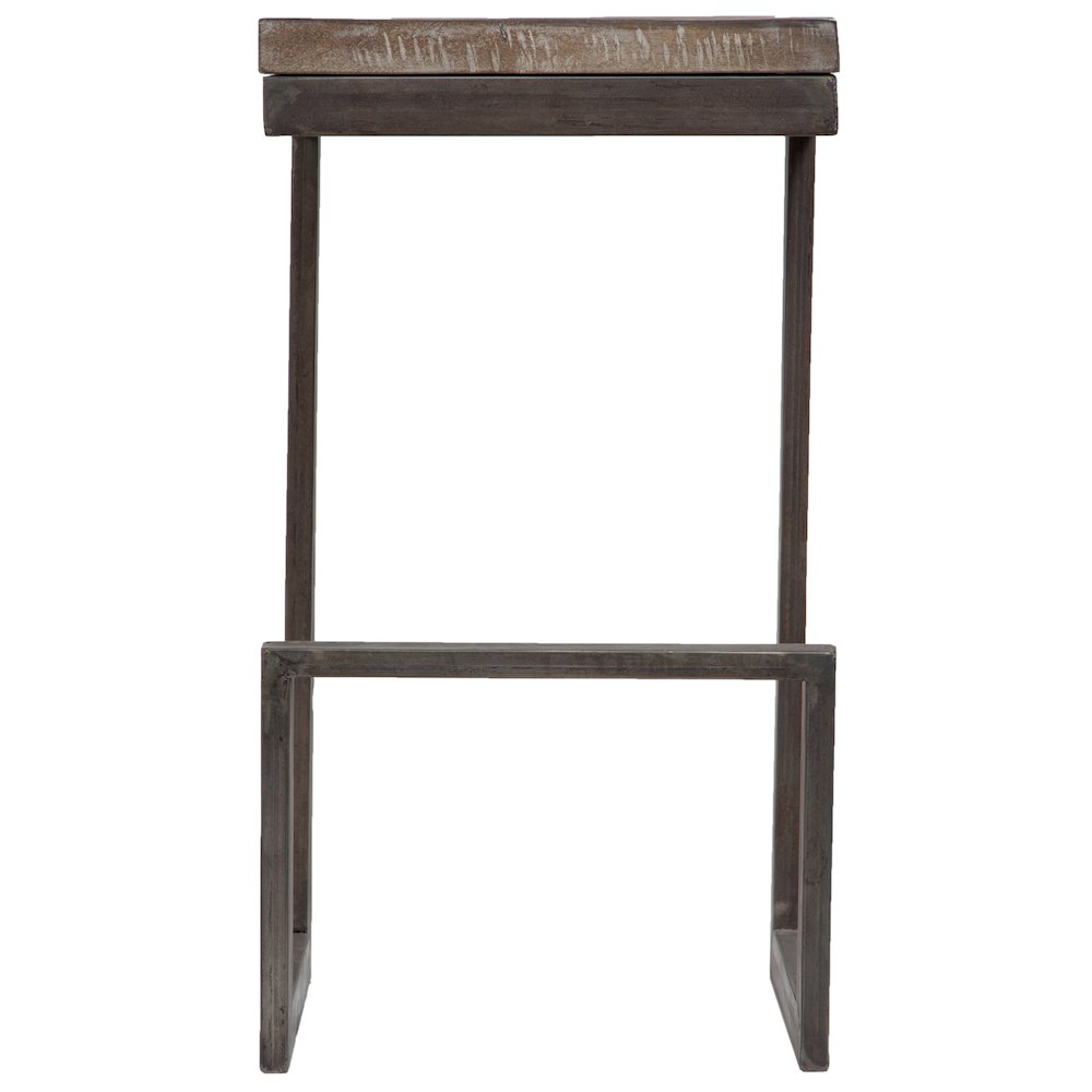 Porter Designs Cube Solid Mango Wood & Metal Bar Stool, Gray (Set of 2)