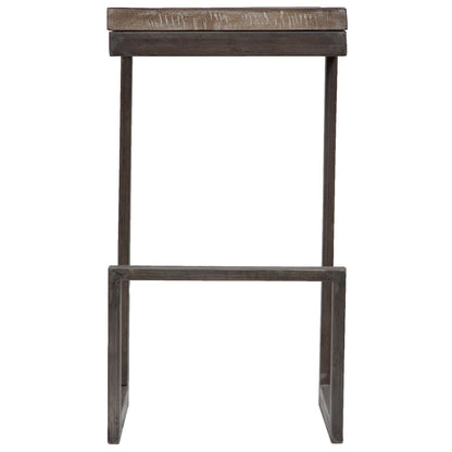 Porter Designs Cube Solid Mango Wood & Metal Bar Stool, Gray (Set of 2)