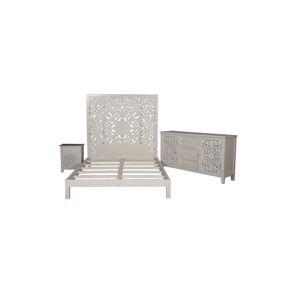 Porter Designs Bali Solid Hand Carved Wood Nightstand, White