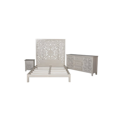 Porter Designs Bali Solid Hand Carved Wood Nightstand, White