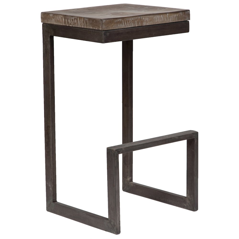 Porter Designs Cube Solid Mango Wood & Metal Bar Stool, Gray (Set of 2)