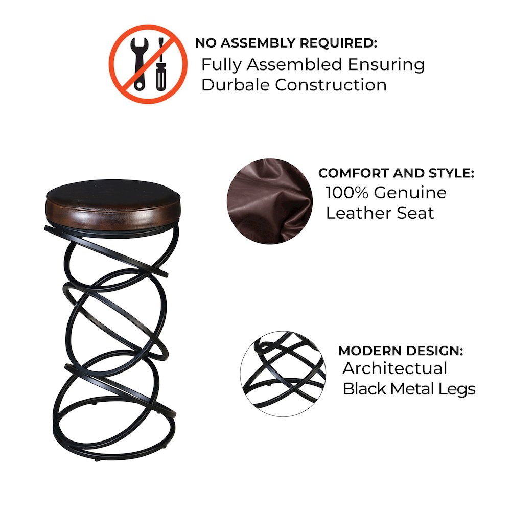 Porter Designs Polaris Leather 30" Bar Stool, Brown