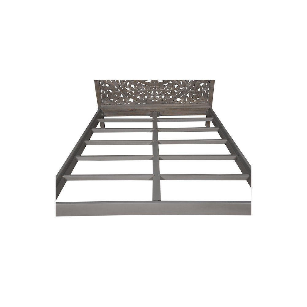 Porter Designs Mandala Hand Carved Motif Queen Bed, Gray