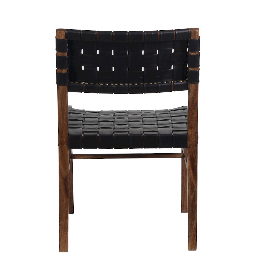 Porter Designs Kier Genuine Leather Basket-Woven Dining Chair, Brown (Set of 2)