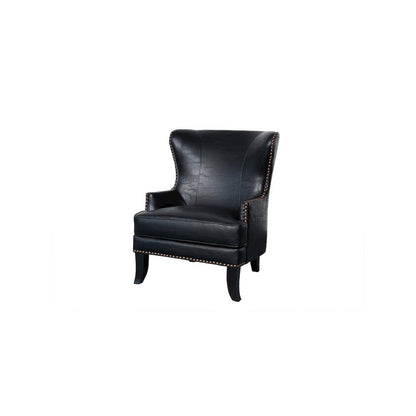 Porter Designs Grant Crackle Leather Wingback Accent Chair, Black