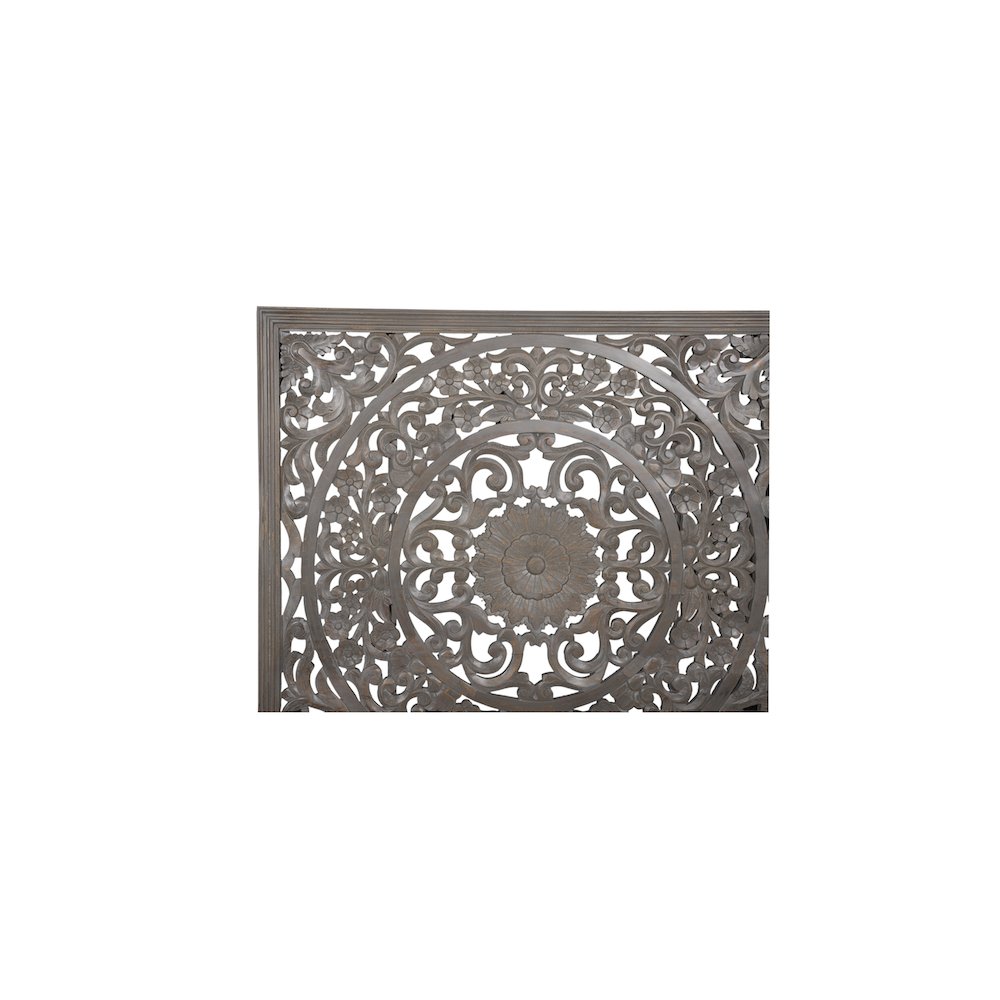 Porter Designs Mandala Hand Carved Motif Queen Bed, Gray