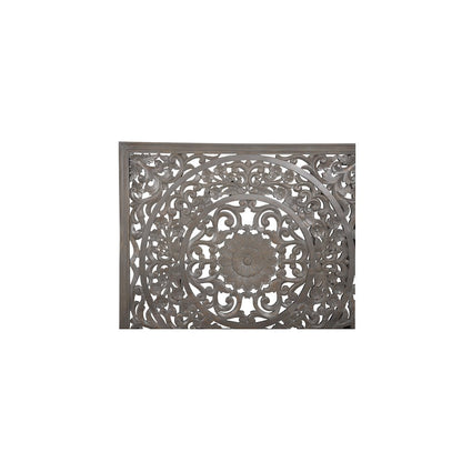 Porter Designs Mandala Hand Carved Motif Queen Bed, Gray