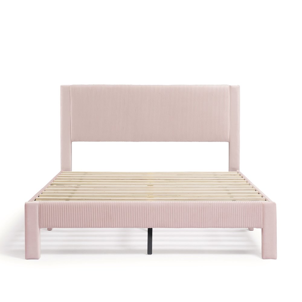 Dina Adult Queen Velvet Fabric Platform Bed, Pink