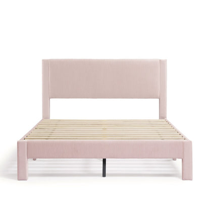 Dina Adult Queen Velvet Fabric Platform Bed, Pink