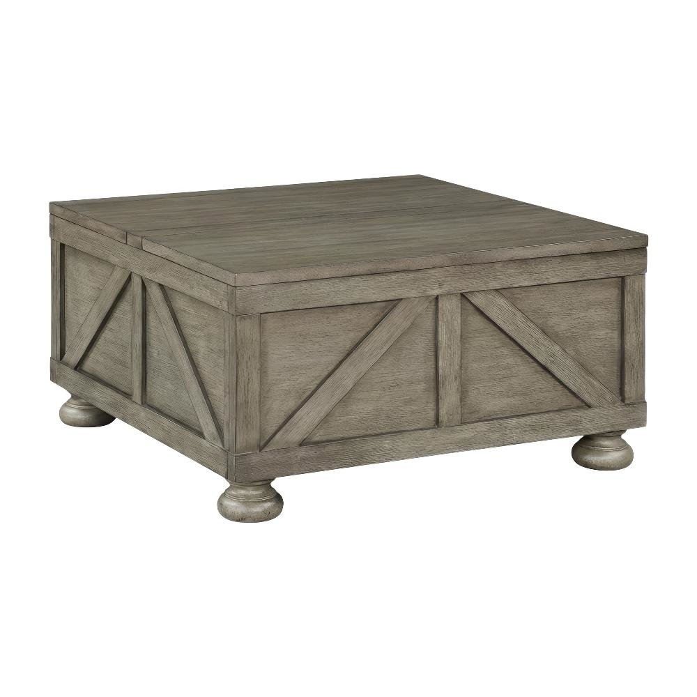 Gray Wood Hidden Storage Coffee Table with Pine Veneer and MDF Surface