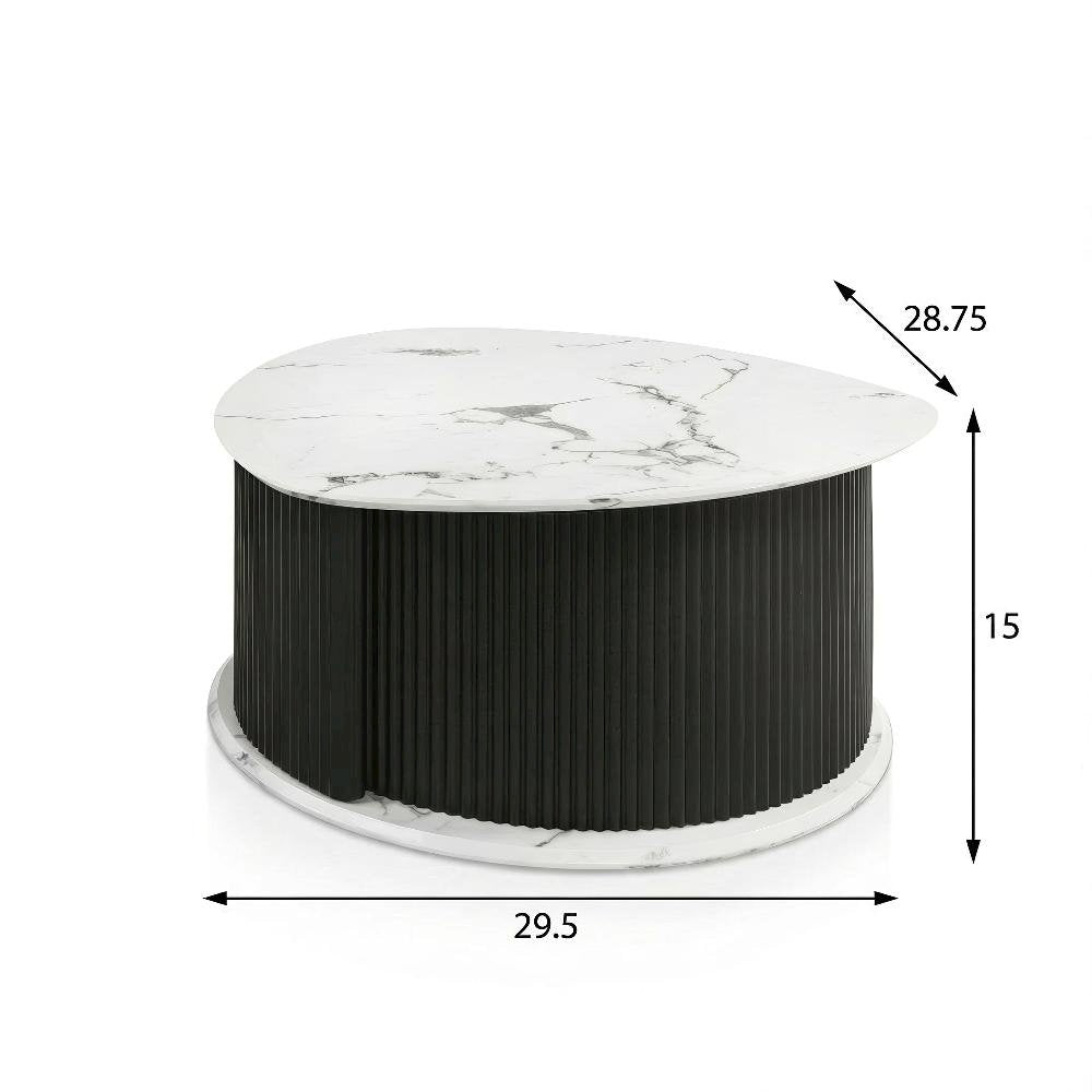 Black Triangle Coffee Table with Fluted Pedestal Base MDF and Iron Frame