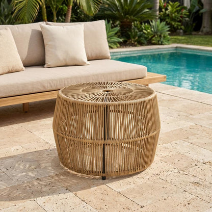 Wicker Round Outdoor Coffee Table with Durable Weave and Resistant Finish