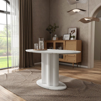 Elara Iron Base Pedestal Oval Dining Table