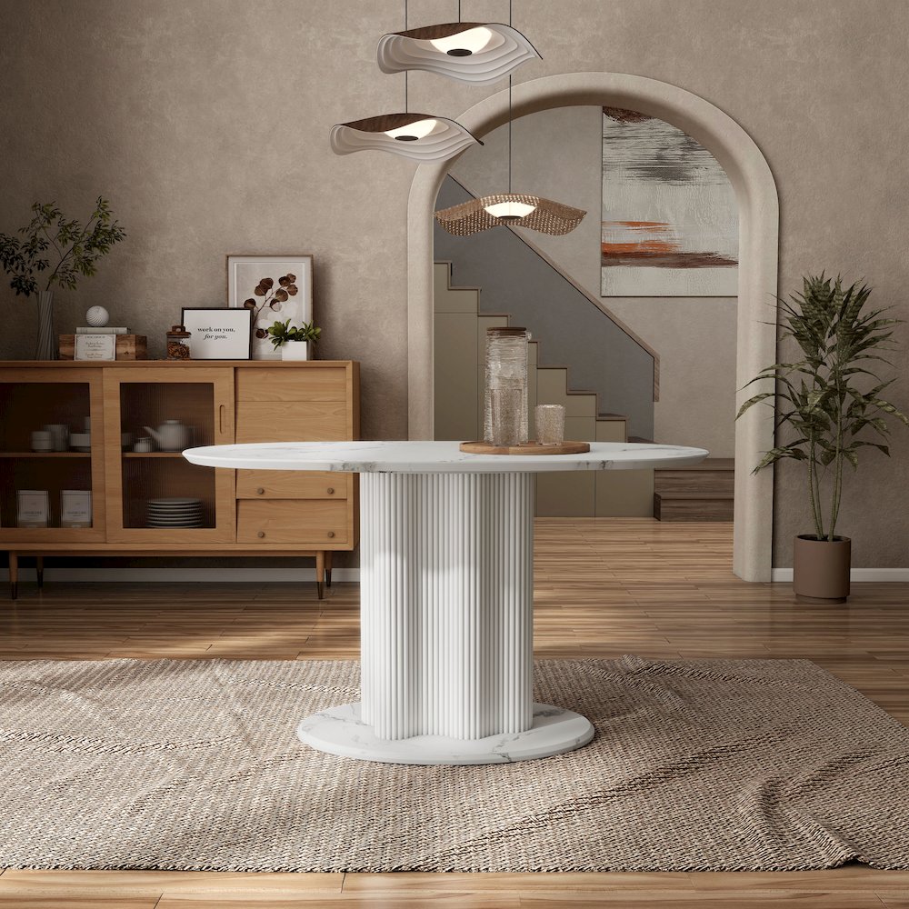 Elara Iron Base Pedestal Oval Dining Table