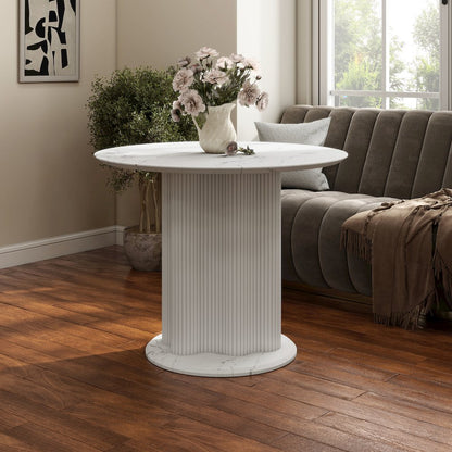 Elara Iron Base Pedestal Round Dining Table