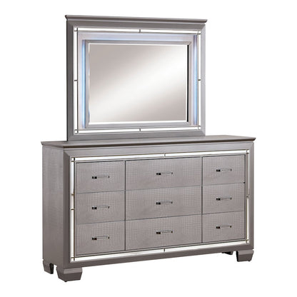 Rachel 2-Piece 9-Drawer Dresser and Mirror Set in Silver
