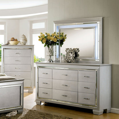 Rachel 2-Piece 9-Drawer Dresser and Mirror Set in Silver