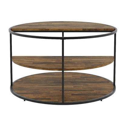 Black Round Coffee Table with Steel Frame and Paper Veneer Top