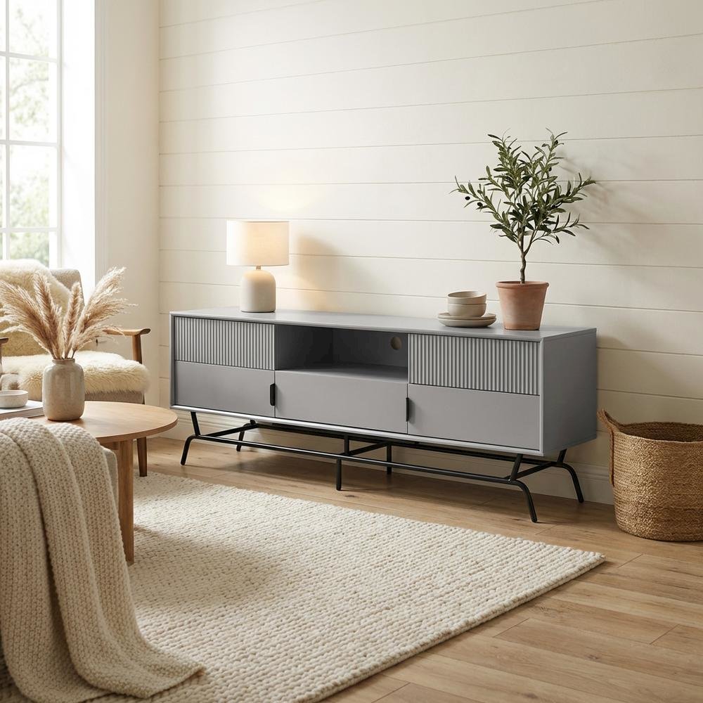 Contemporary Gray TV Stand, TVs up to 65 inches, engineered wood construction