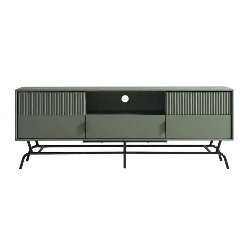 Sage Green and Black Wooden TV Stand with Multi-Storage Compartments