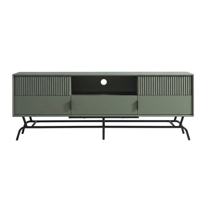 Sage Green and Black Wooden TV Stand with Multi-Storage Compartments