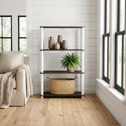 Wood 4-Tier Bookcase with Open Shelving for Stylish Storage