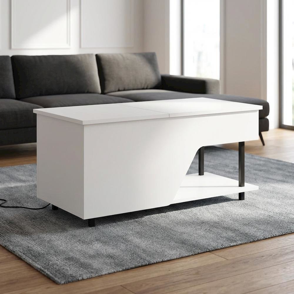 White Lift Top Outdoor Coffee Table With Rgb Led Light