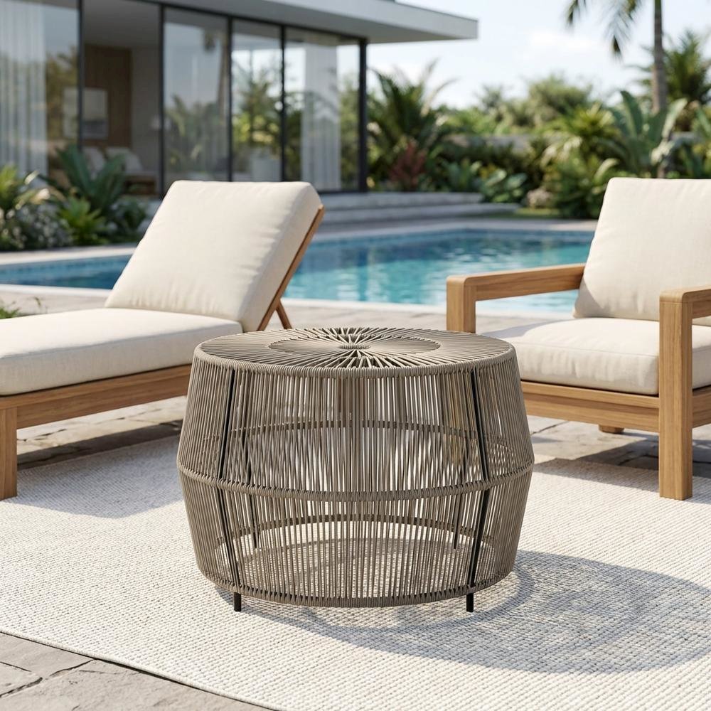 Wicker Outdoor Coffee Table with Round Design, Sturdy Build for Patio Relaxation