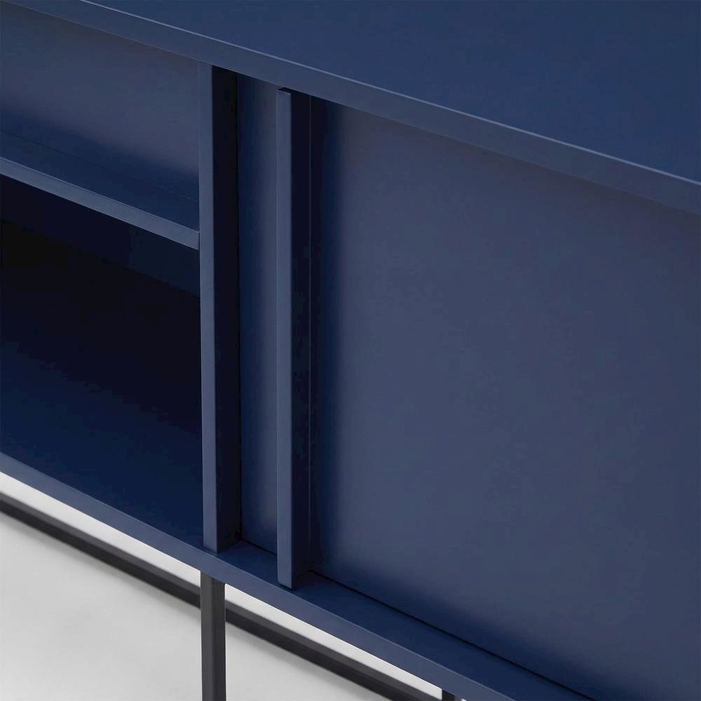 Blue TV Stand for 65-Inch TVs with LED Lighting and Engineered Wood Material