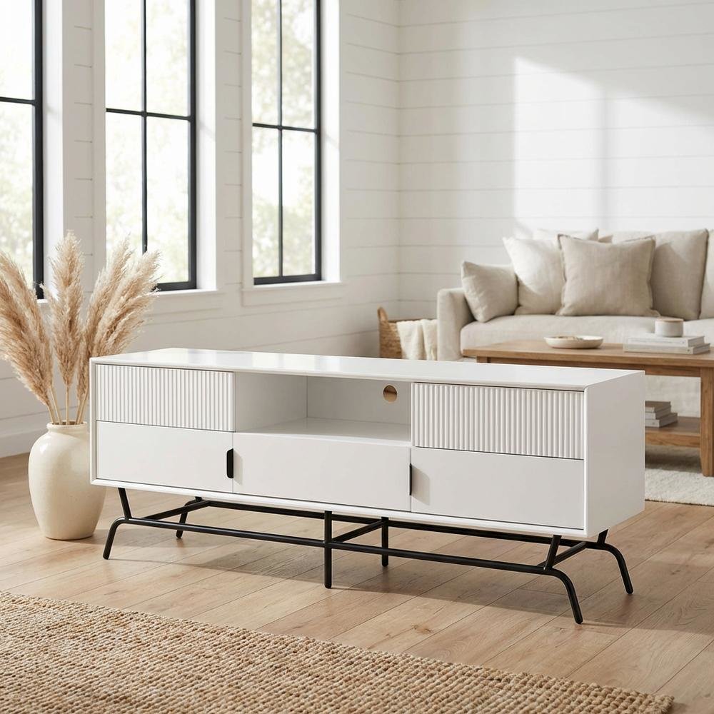 White TV Stand for TVs Up to 65 Inches with 3 Drawers