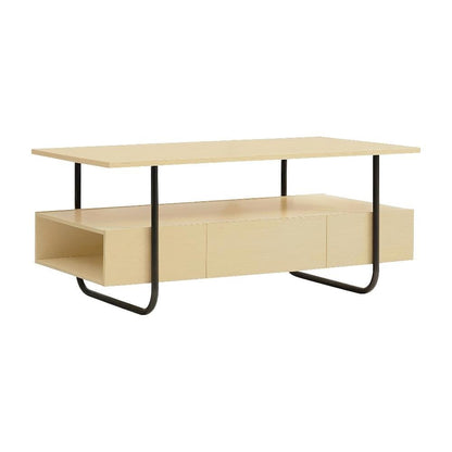 Brown Wood Storage Coffee Table with Metal Frame and Composite Board Surface