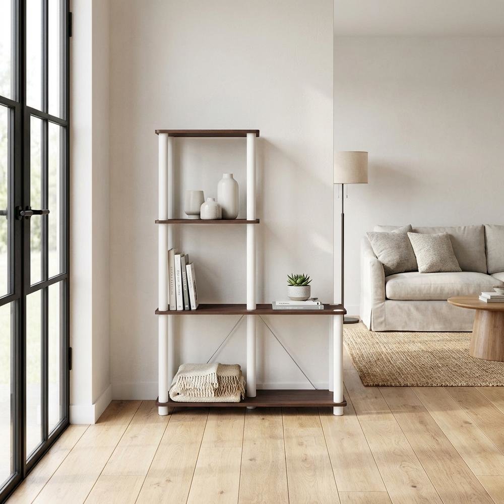 Wooden 4-Cube Shelves Open Bookcase with Storage Compartments