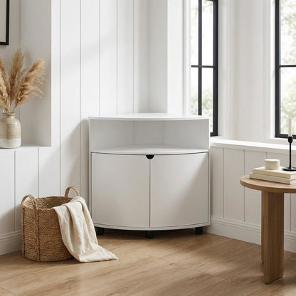 White Corner Storage Cabinet With Led Lighting For Versatile Organization