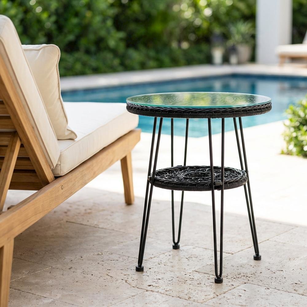 Black Wicker Outdoor Coffee Table with Durable Construction and Stylish Design