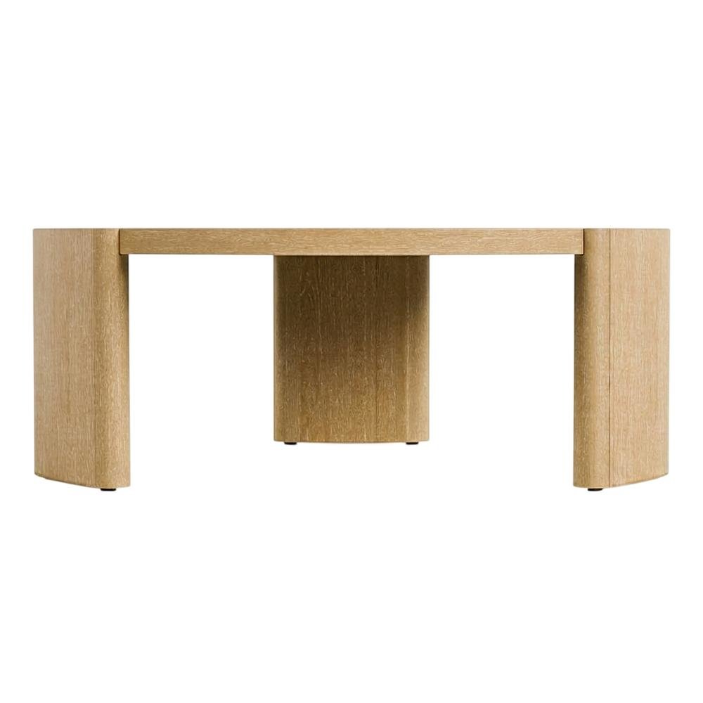 Round Oak Coffee Table with Plinth Base for Living Room Decor