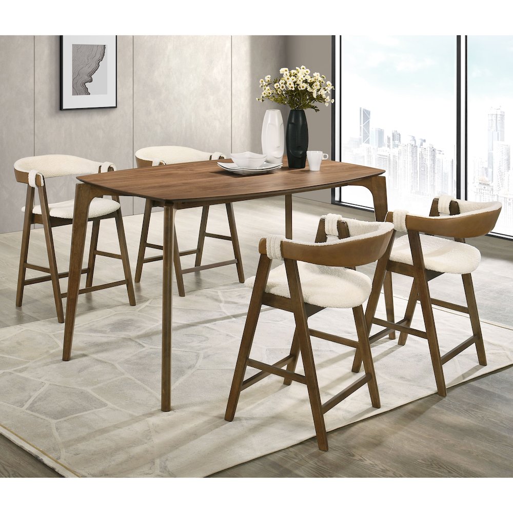 Alara 5-Piece Walnut Solid Wood Counter Dining Table Set