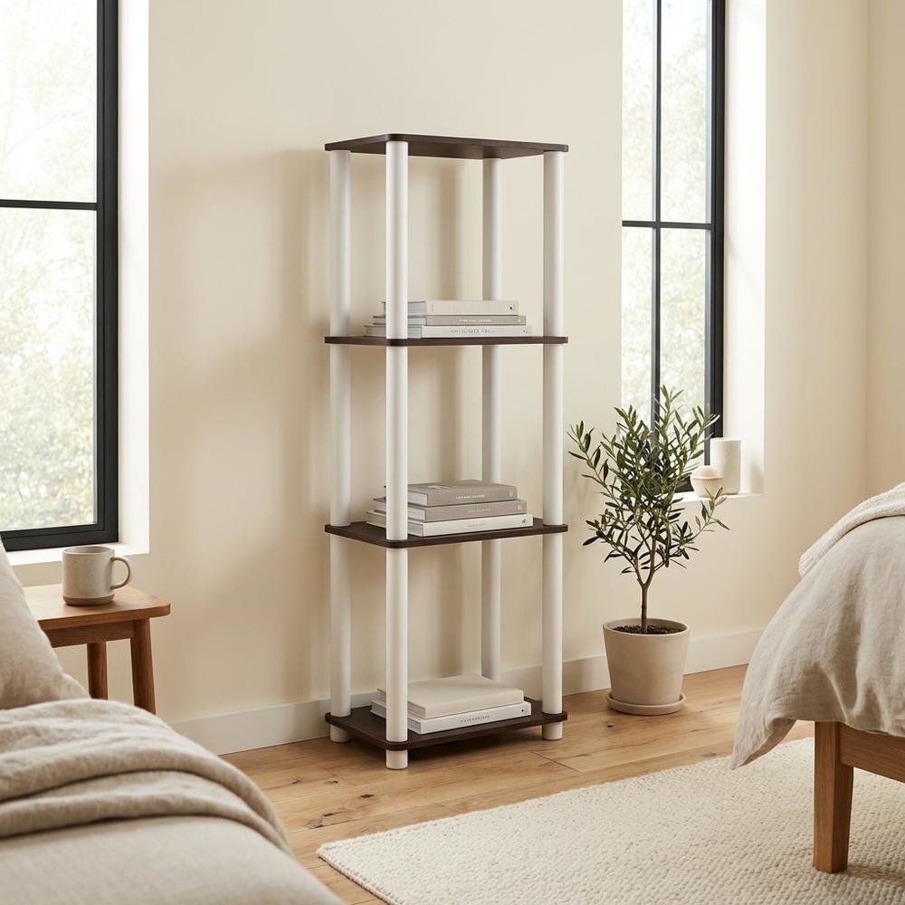 Wooden 4-Tier Open Bookcase with Spacious Shelves for Living Room or Office