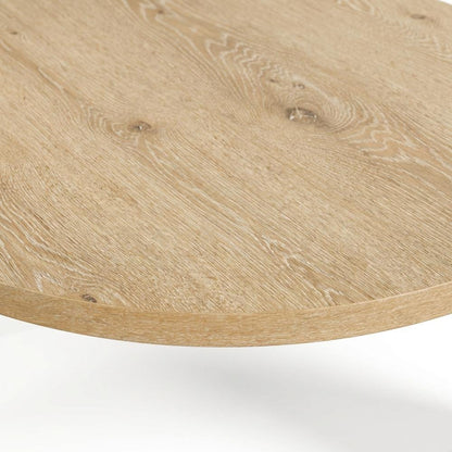 Round Oak Coffee Table with Plinth Base for Living Room Decor