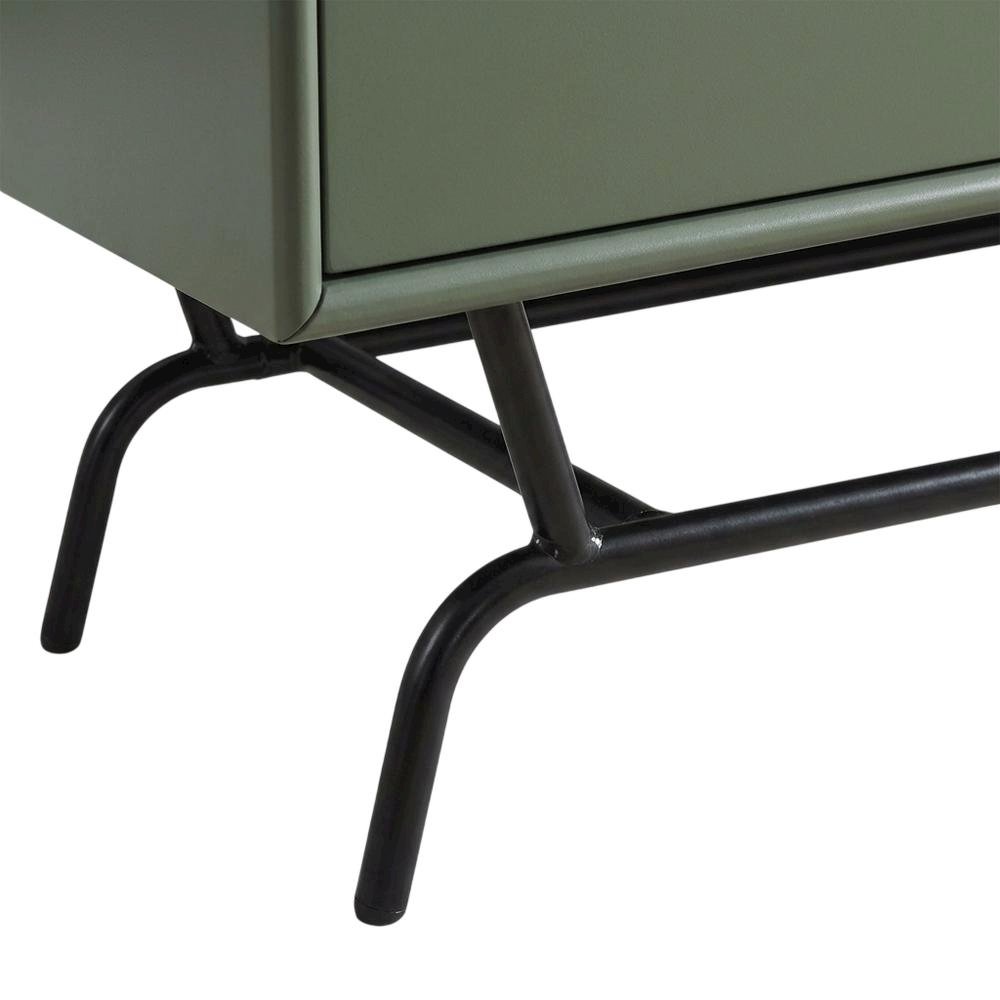 Sage Green and Black Wooden TV Stand with Multi-Storage Compartments