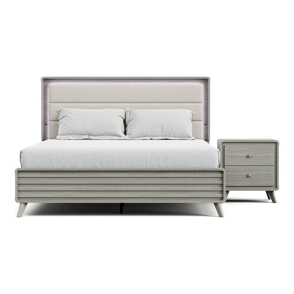 Sander 2-Piece Gray Wood Panel Upholstered Bedroom Set