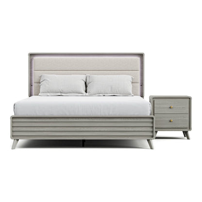 Sander 2-Piece Gray Wood Panel Upholstered Bedroom Set